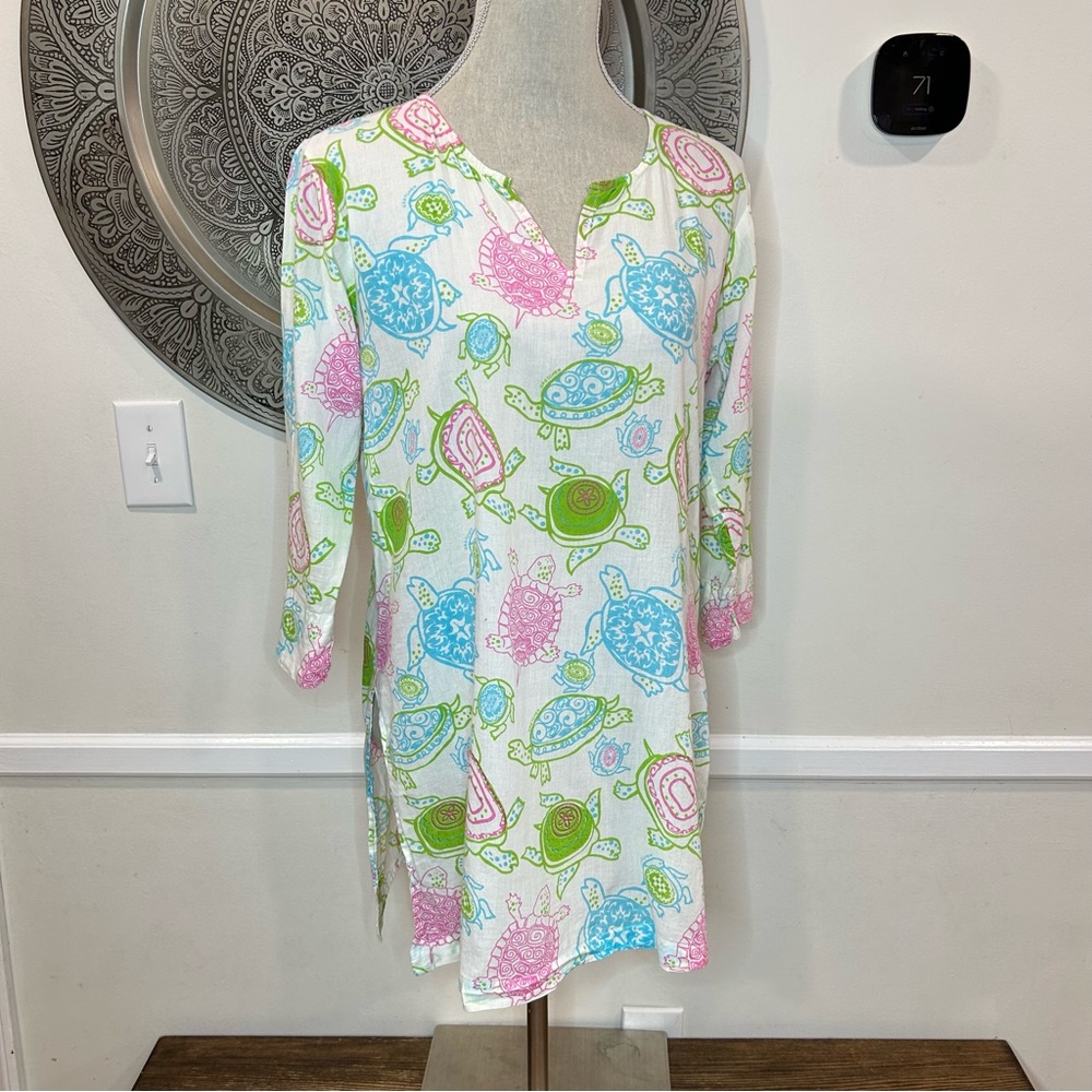 Gretchen Scott Designs - Pink, Blue, Green, and White Turtle Dress Size Medium